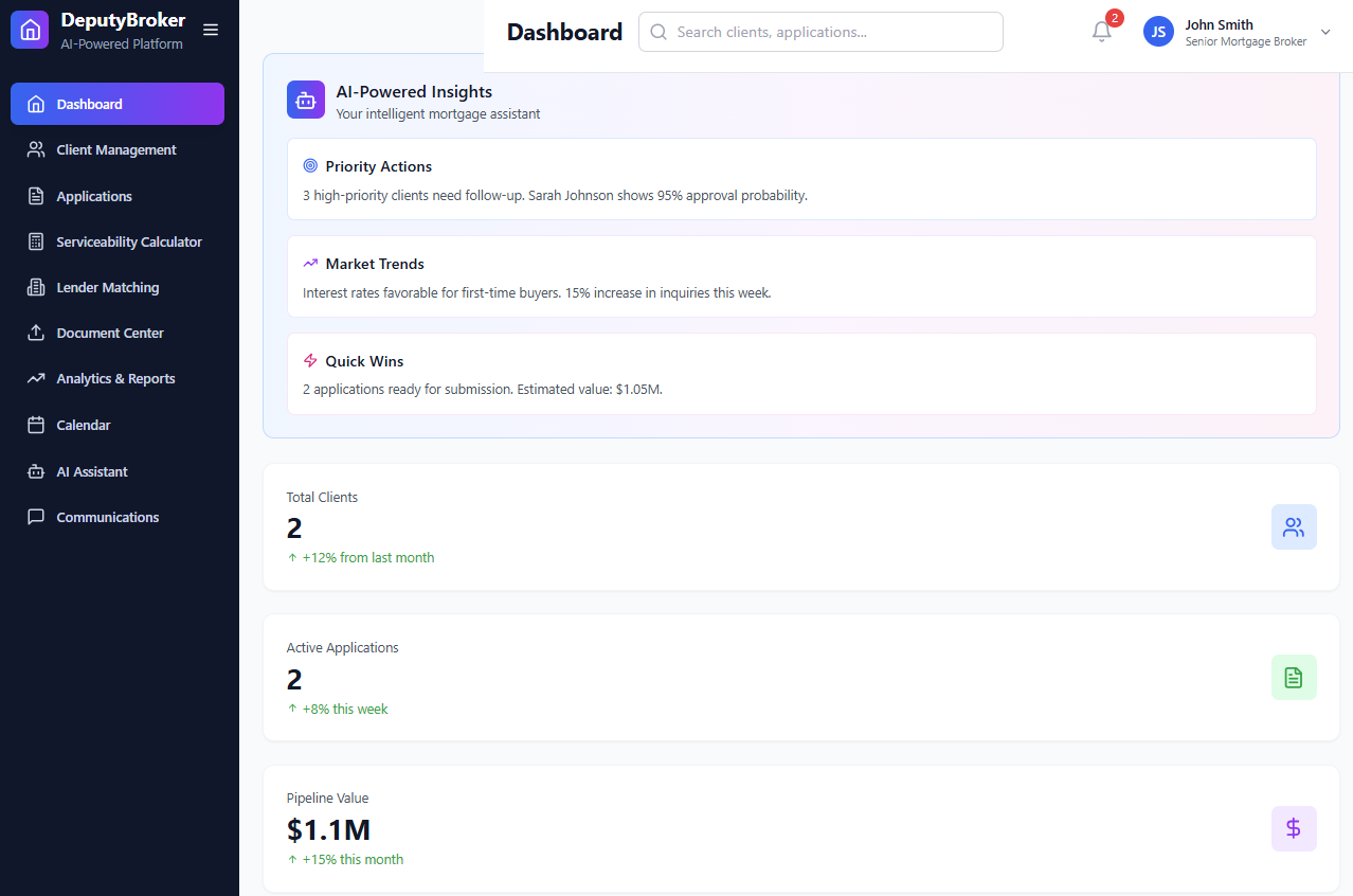 Client Management Dashboard Screenshot